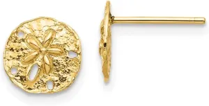 Solid Real 14k Yellow Gold Sand Dollar Post Studs Earrings 8.44mm