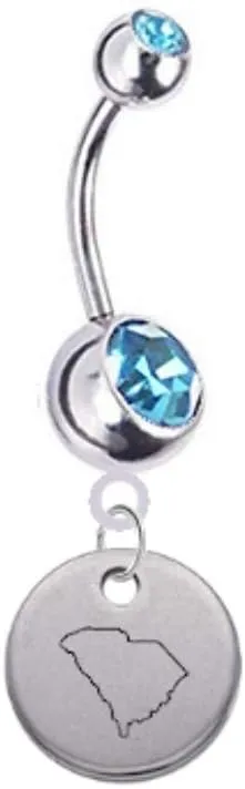 South Carolina State Silhouette Belly Button Navel Ring - Customize Your Gem Color