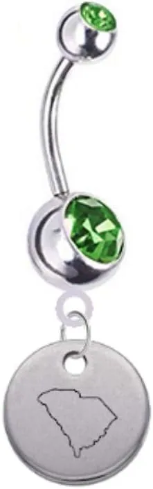 South Carolina State Silhouette Belly Button Navel Ring - Customize Your Gem Color