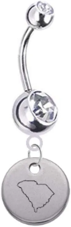 South Carolina State Silhouette Belly Button Navel Ring - Customize Your Gem Color