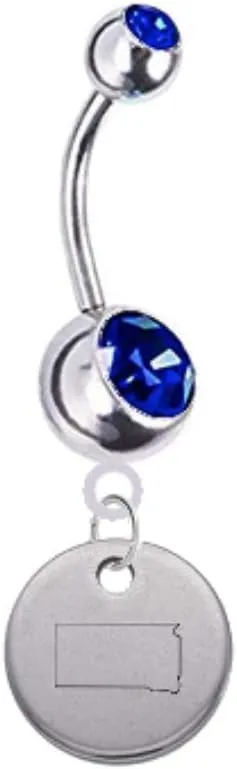 South Dakota State Silhouette Belly Button Navel Ring - Customize Your Gem Color