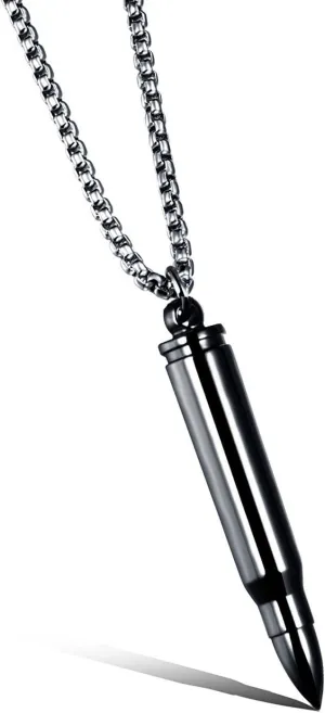 Stainless Steel Bullet Shape Cremation Urn Necklace for Ashes Memorial Keepsake Jewelry, 21.65" Box Chain