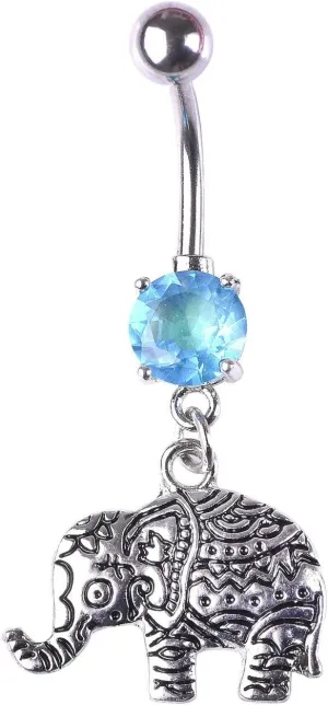 Stainless Steel Hoop Belly Button Rings, Crystal Black Navel Rings for Women Tribal Elephant Pendant Silver Navel Ring