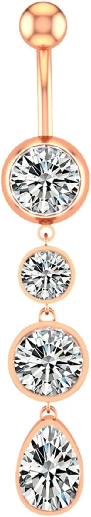 Stainless Steel Navel Ring, CZ Navel Hoop Rings for Women Pear And Round Pendant Rose Gold Belly Rings
