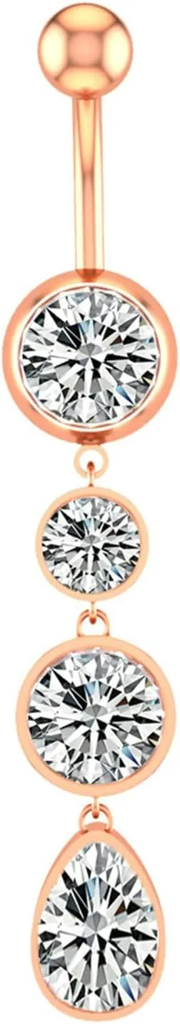 Stainless Steel Navel Ring, CZ Navel Hoop Rings for Women Pear And Round Pendant Rose Gold Belly Rings