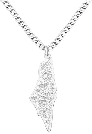 Stainless Steel Palestine Map Necklace for Men - Arabic Calligraphy National Pride Jewelry YA5136