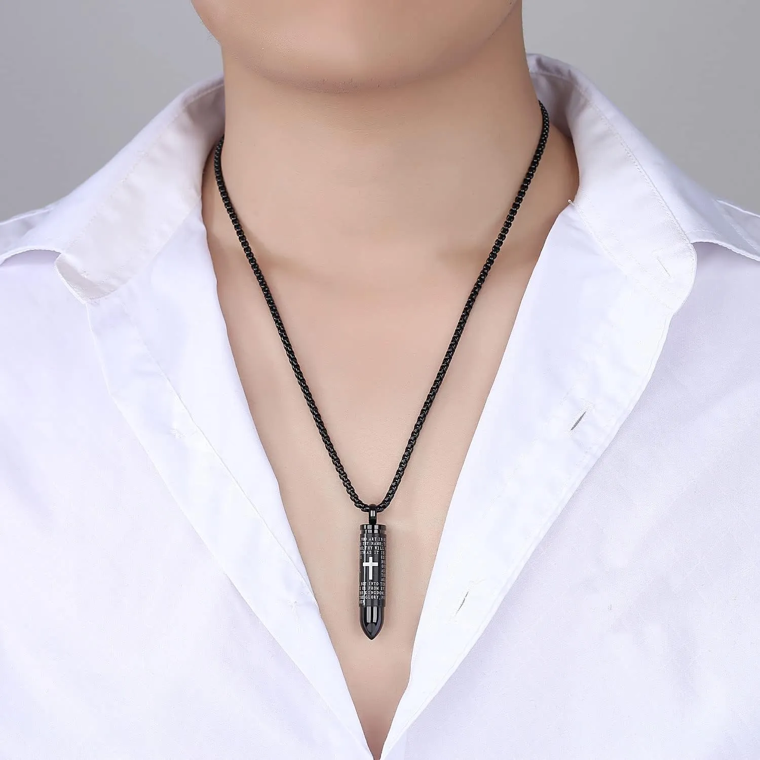 Stainless Steel Urn Necklace For Ashes Bullet Shaped Cremation Urn Jewelry Lords Prayer Mens Urn Pendant Necklace Waterproof