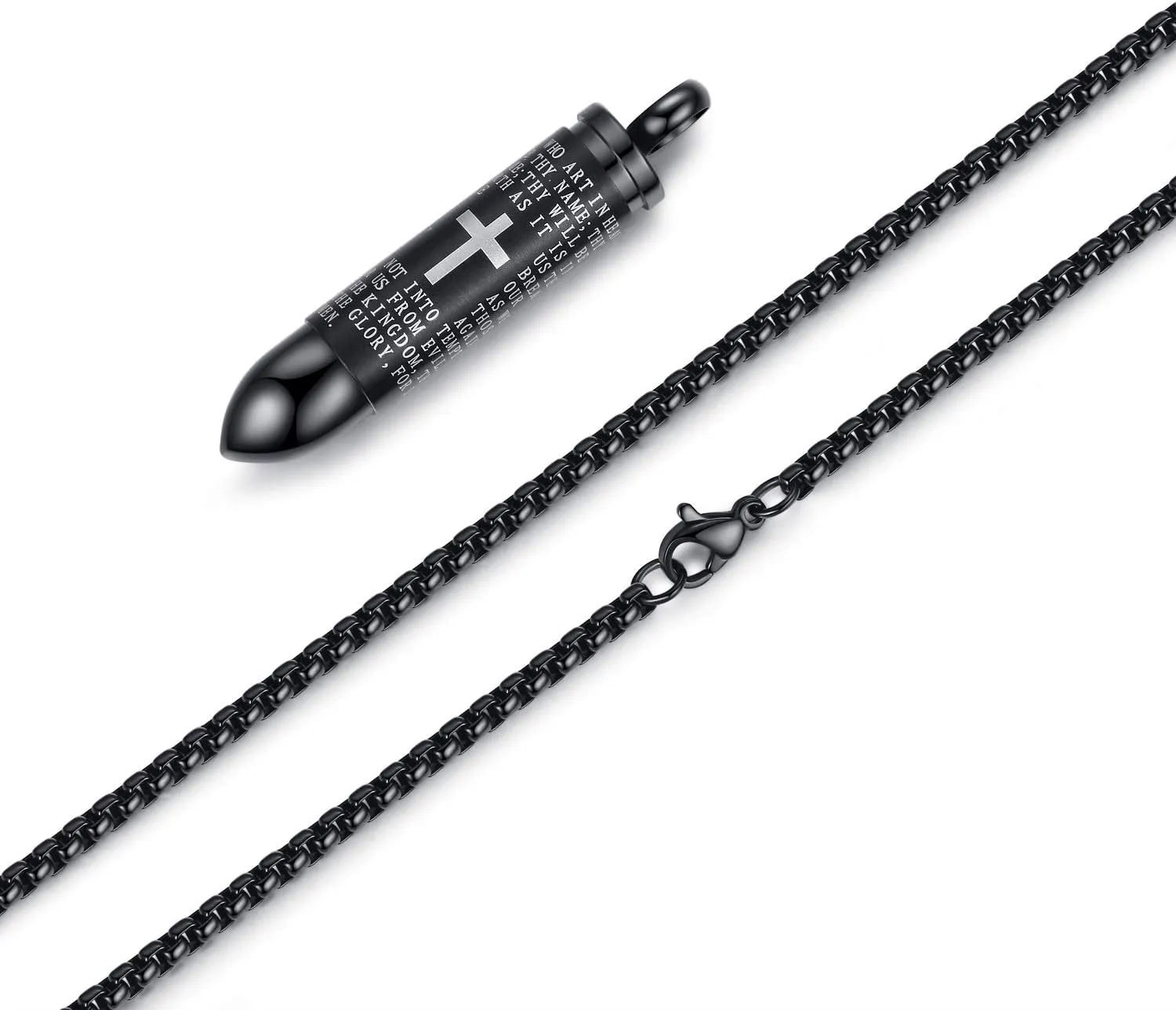 Stainless Steel Urn Necklace For Ashes Bullet Shaped Cremation Urn Jewelry Lords Prayer Mens Urn Pendant Necklace Waterproof
