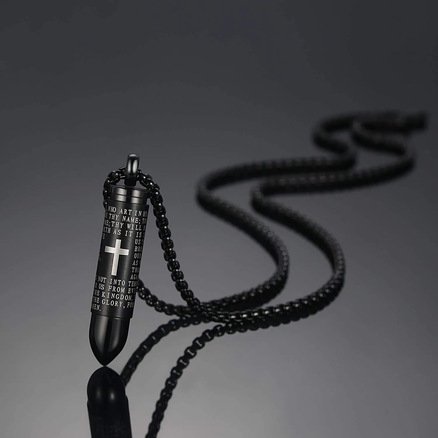 Stainless Steel Urn Necklace For Ashes Bullet Shaped Cremation Urn Jewelry Lords Prayer Mens Urn Pendant Necklace Waterproof
