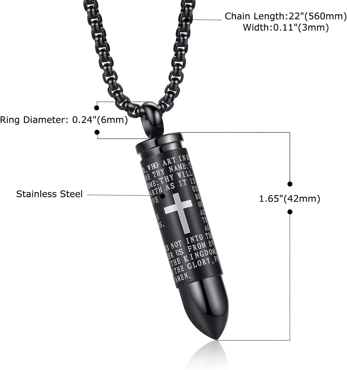 Stainless Steel Urn Necklace For Ashes Bullet Shaped Cremation Urn Jewelry Lords Prayer Mens Urn Pendant Necklace Waterproof