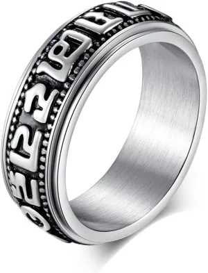 Stainless Tibetan Buddhist Six True Syllable Mantra Sanskrit Om Mani Padme Hum Spinner Ring