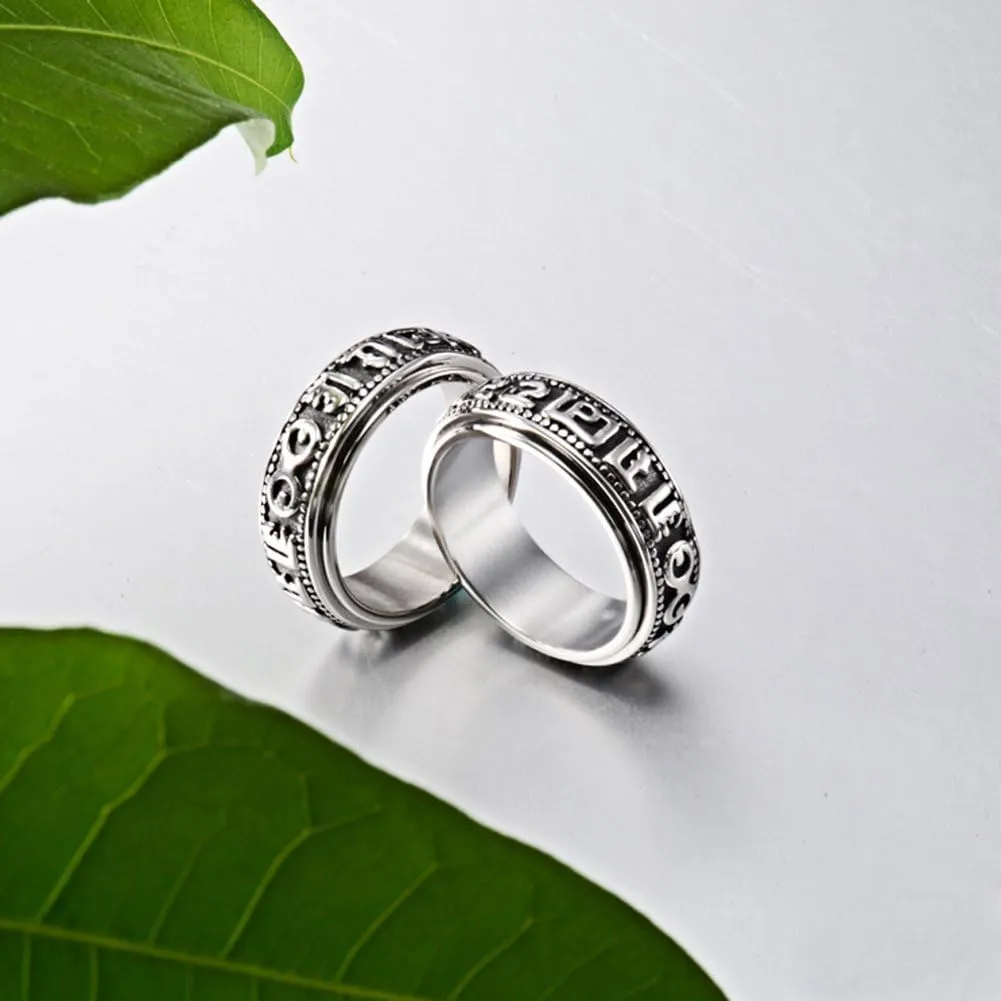 Stainless Tibetan Buddhist Six True Syllable Mantra Sanskrit Om Mani Padme Hum Spinner Ring