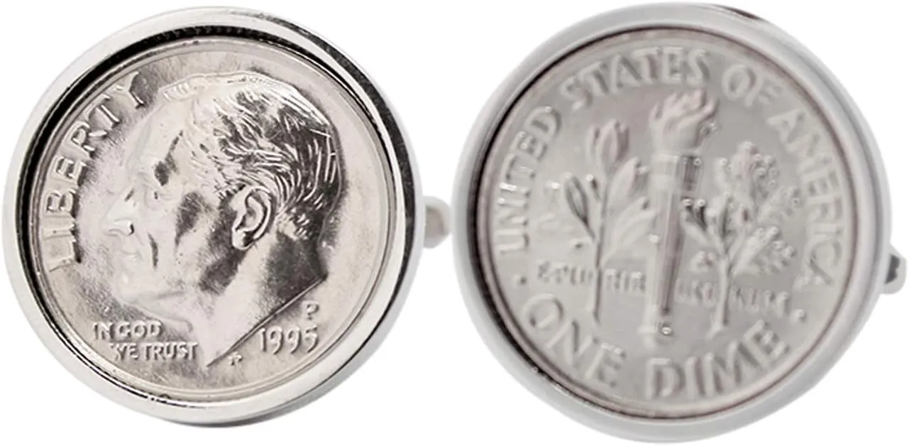 Sterling Silver 1995 Wedding Anniversary 1995 Men Dime Cufflinks Us Mint Coins