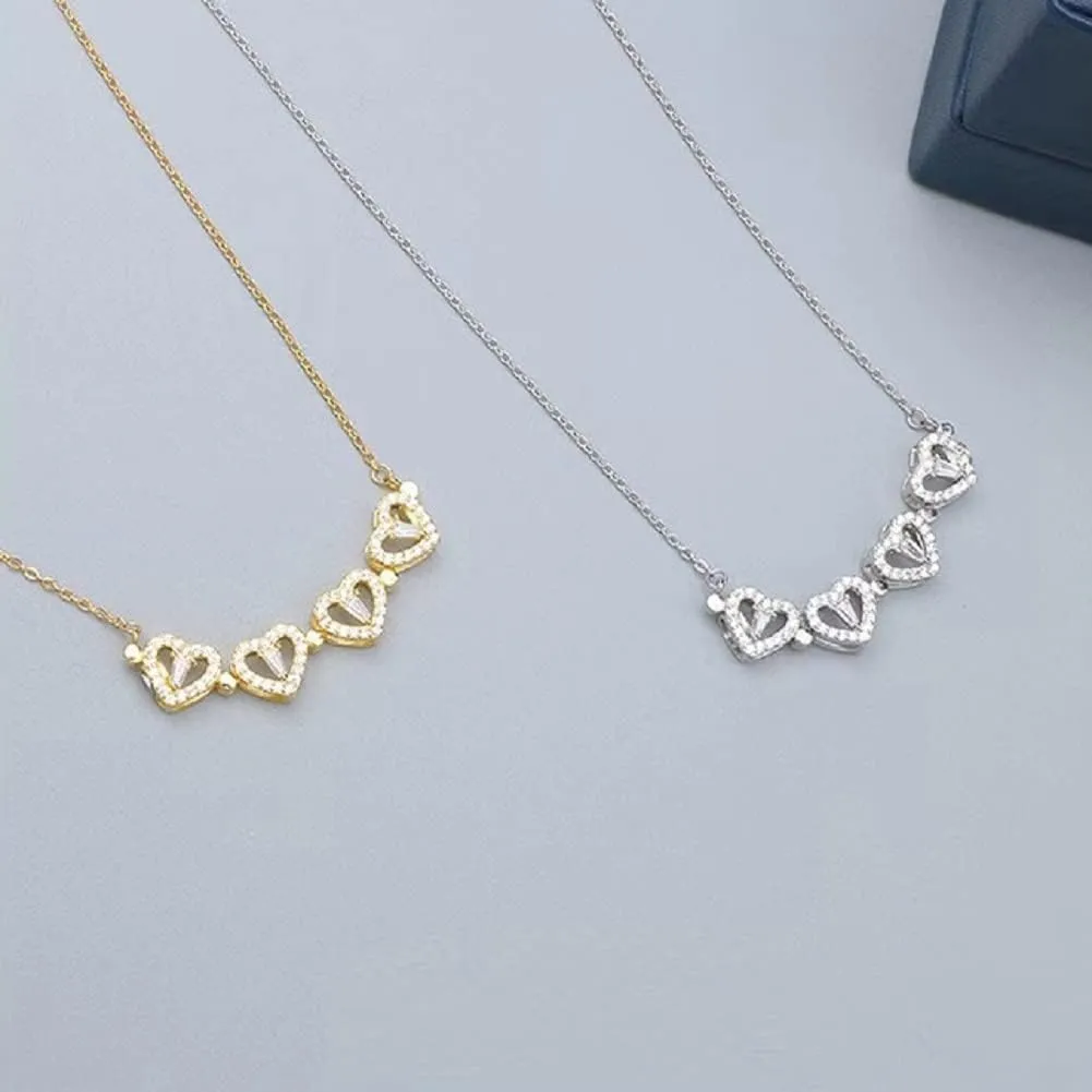 Sterling Silver Heart Shaped and Four Leaf Clover Convertible Pendant Necklace Crystals Jewelry for Women