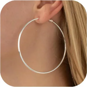 Sterling Silver Hoop Earrings Large Gold/Silver Hoop Earrings for Women Rounded Thin Hoop Earrings Big Hoop Earrings Set for Women Jewelry Gifts