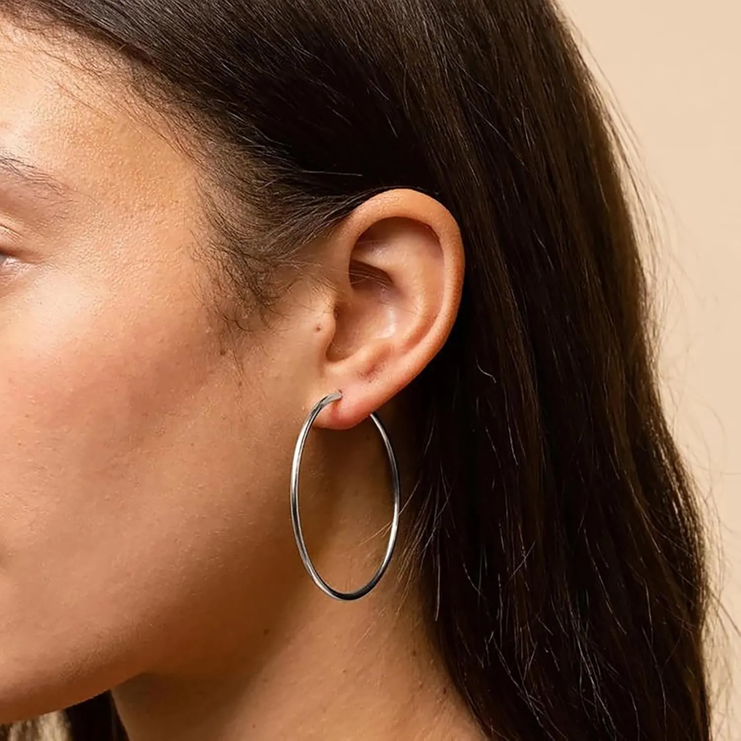 Sterling Silver Hoop Earrings Large Gold/Silver Hoop Earrings for Women Rounded Thin Hoop Earrings Big Hoop Earrings Set for Women Jewelry Gifts