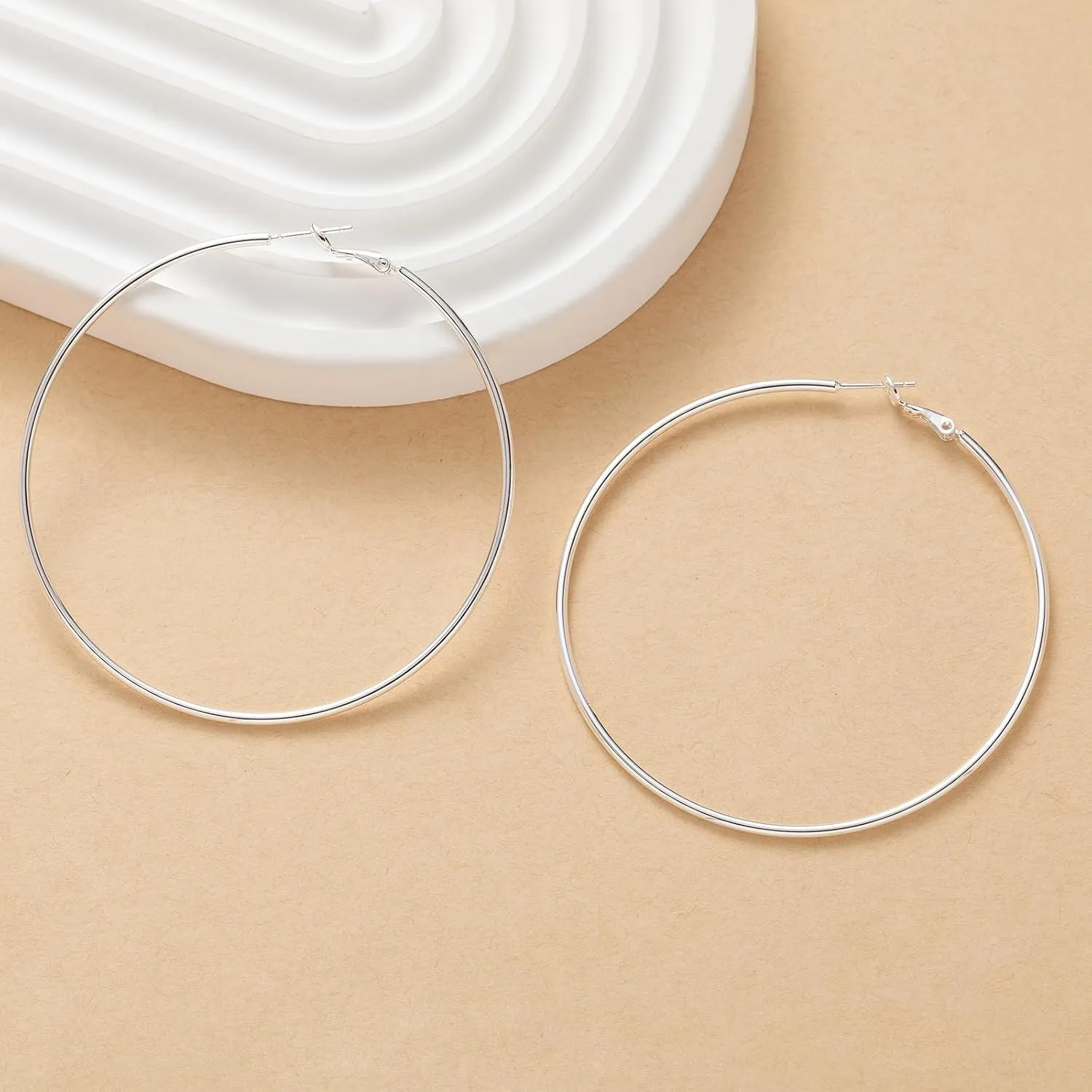 Sterling Silver Hoop Earrings Large Gold/Silver Hoop Earrings for Women Rounded Thin Hoop Earrings Big Hoop Earrings Set for Women Jewelry Gifts