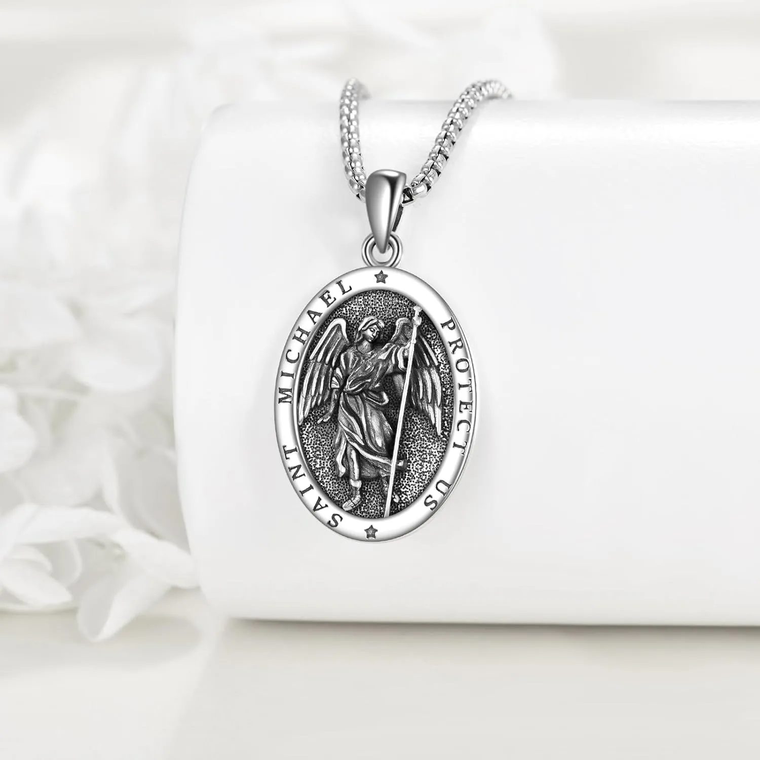 Sterling Silver Religious Protector Necklace for Women Men Amulet Medal Pendant Patron Saint Jewelry Gift