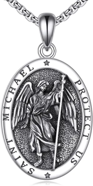 Sterling Silver Religious Protector Necklace for Women Men Amulet Medal Pendant Patron Saint Jewelry Gift