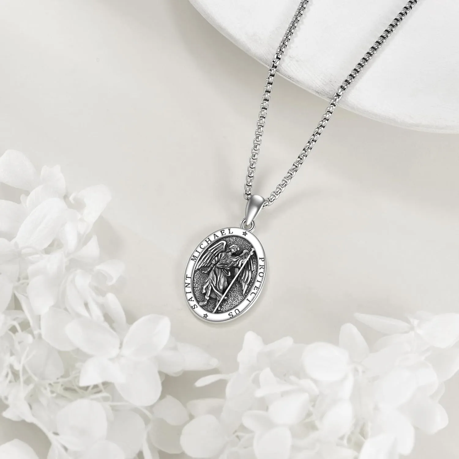 Sterling Silver Religious Protector Necklace for Women Men Amulet Medal Pendant Patron Saint Jewelry Gift