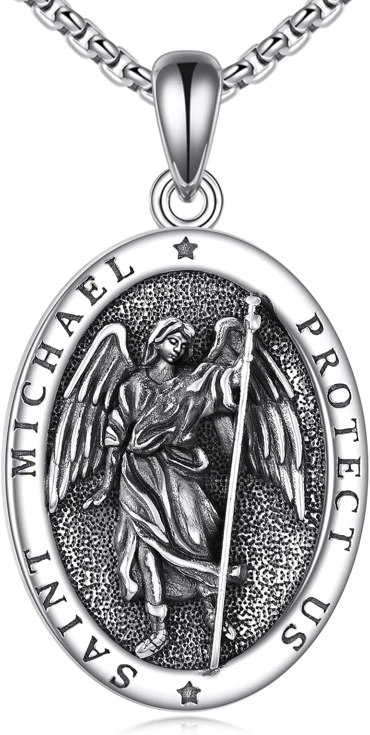 Sterling Silver Religious Protector Necklace for Women Men Amulet Medal Pendant Patron Saint Jewelry Gift