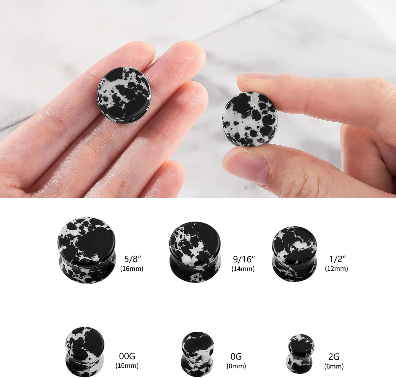 Stuppendux 2PCS Stone Ear Plugs Tunnels Saddle Expander Body Piercing Set Gauges 2g-1''