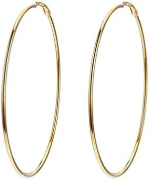Stylish Hoop Earrings for Women, Black/18K Gold Plated Stainless Steel Hoop Earrings Hypoallergenic, 50mm/70mm/100mm, Come with Box