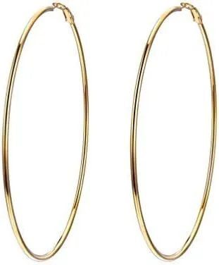 Stylish Hoop Earrings for Women, Black/18K Gold Plated Stainless Steel Hoop Earrings Hypoallergenic, 50mm/70mm/100mm, Come with Box