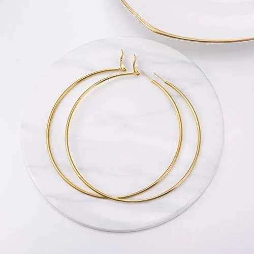 Stylish Hoop Earrings for Women, Black/18K Gold Plated Stainless Steel Hoop Earrings Hypoallergenic, 50mm/70mm/100mm, Come with Box