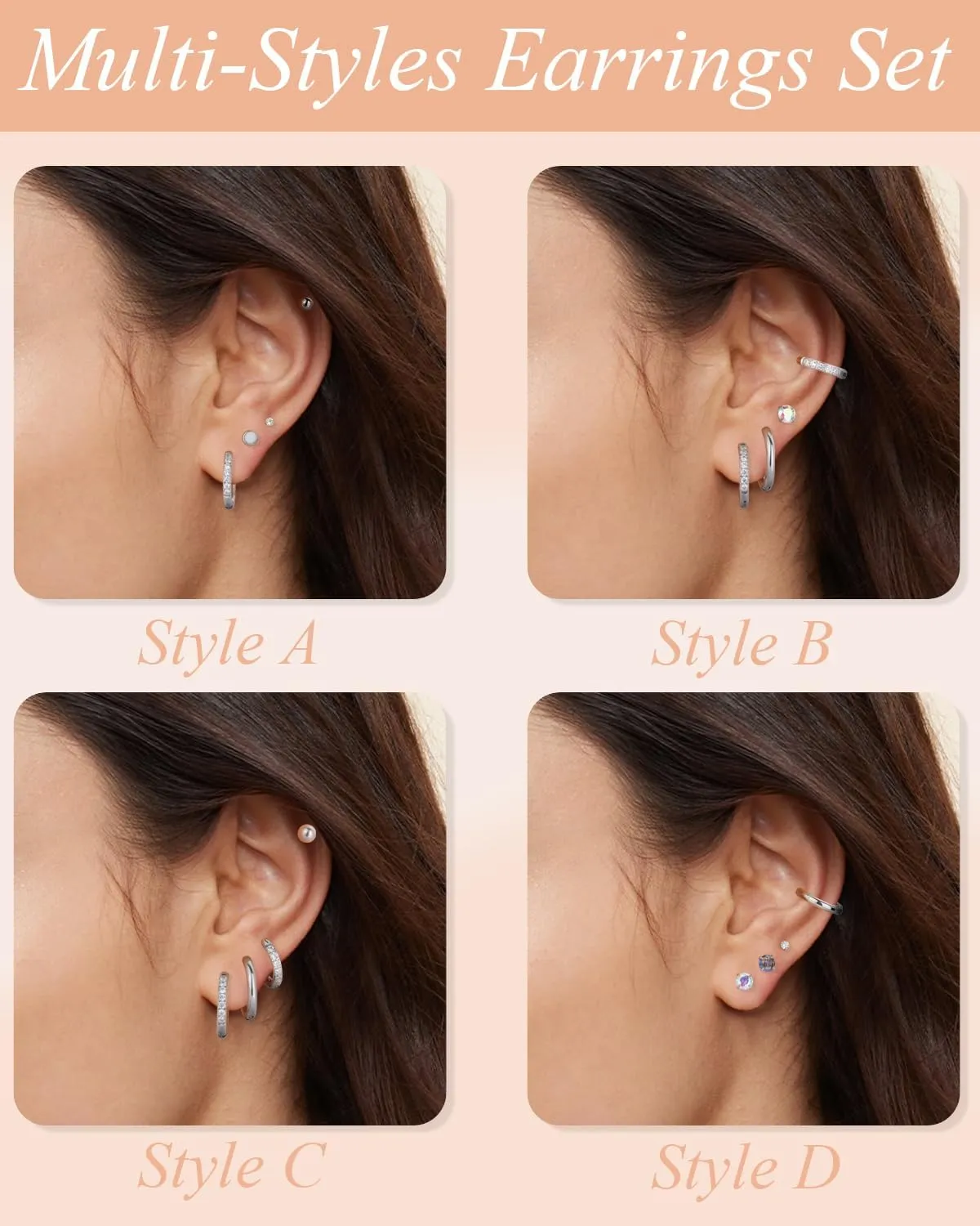 Surgical Steel Stud Earrings for Women, Hypoallergenic Flat Back Earrings for Sensitive Ears, Small Cartilage Huggie Hoop Earrings Ball CZ Opal Screw Back Stud Earrings for Women Men