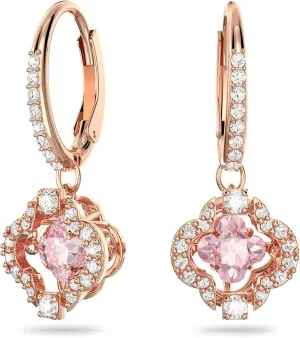 Swarovski Una Pierced Earrings with Clear Crystal Pav Surrounding a Pink Stone on a Rose-Gold Tone Finished Setting