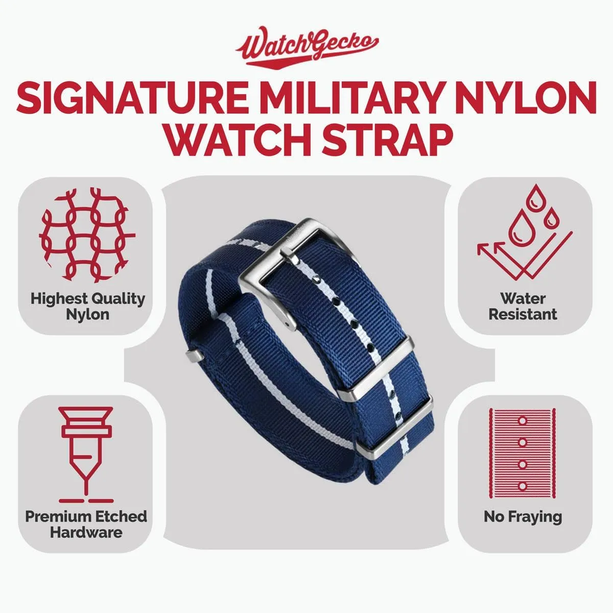 Swiss Quality Signature Military Nylon Watch Strap. Nylon Mens Replacement Watch Strap. Rugged, Quick-Drying and Secure Wristwatch Strap for Outdoor Activities - 18mm, 19mm, 20mm, 21mm, 22mm