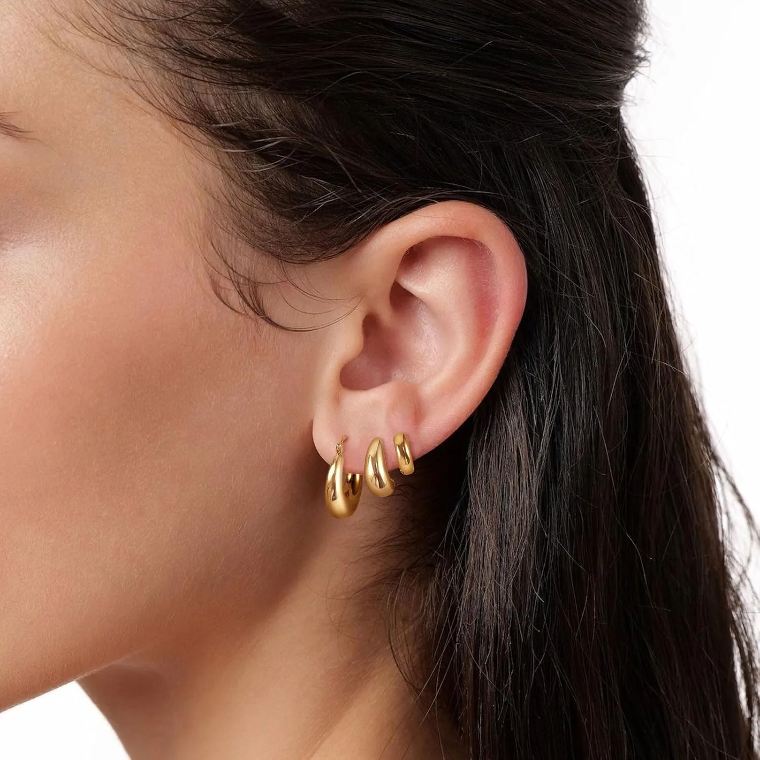 Tasiso Small Hoop Earrings for Women, Dainty 14K Gold Plated Huggie Hoop Earrings Lightweight Hypoallergenic Cubic Zirconia Earring Cute Double CZ Spiral Earrings for Women Trendy Jewelry Gifts