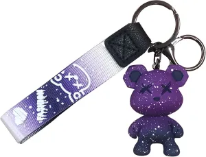 tenghong2021 Colorful Bear Keychain Men Women Creative Braided Rope Resin Animal Pendant Key Ring Accessories