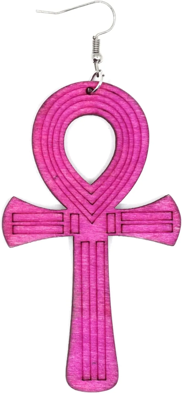 Teri's Boutique Colorful Wood Anka Ankh Cross Life of Symbol Fashion Jewelry Women Dangle Earrings