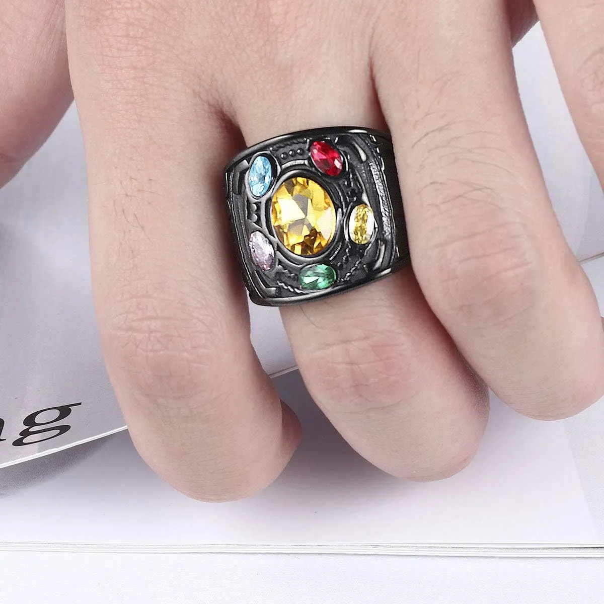 Thanos Ring Stainless Steel Infinite Power Gauntlet Ring for Men, Customize Available