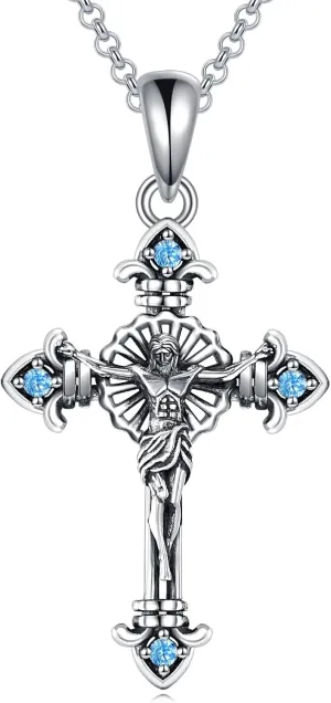 TIGER RIDER Cross 925 Sterling Silver Necklace Jesus Christ/Satan Baphomet Pendant Jewelry Gift for Men Women