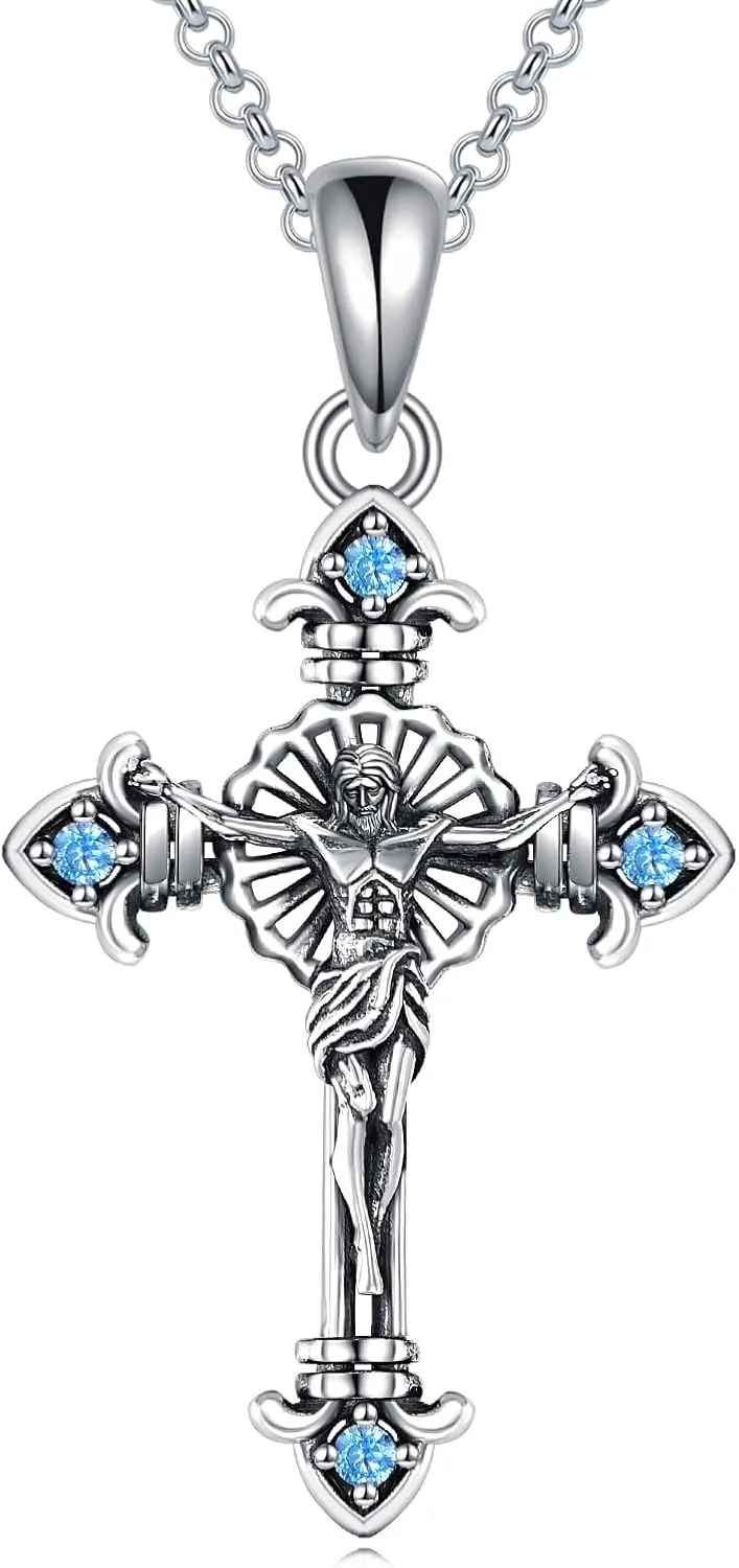 TIGER RIDER Cross 925 Sterling Silver Necklace Jesus Christ/Satan Baphomet Pendant Jewelry Gift for Men Women