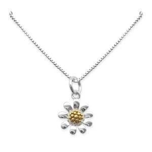 Tiny and Dainty Sterling Silver Daisy Necklace for Women and Teen Girls, Two Tone Flower Pendant Charm Necklace, Silver Flower Necklace for Wedding (14 inches plus 2-inch extender)