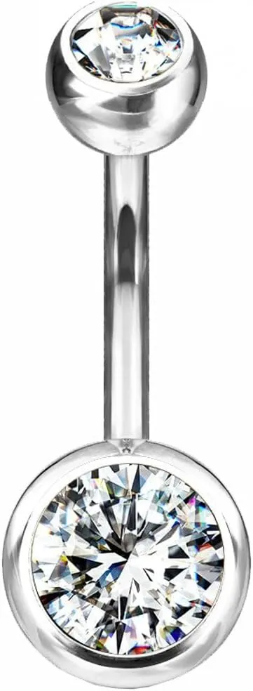 Titanium Belly Ring 14 Gauge 7/16" (11 MM) & Color CZ Gems Clear