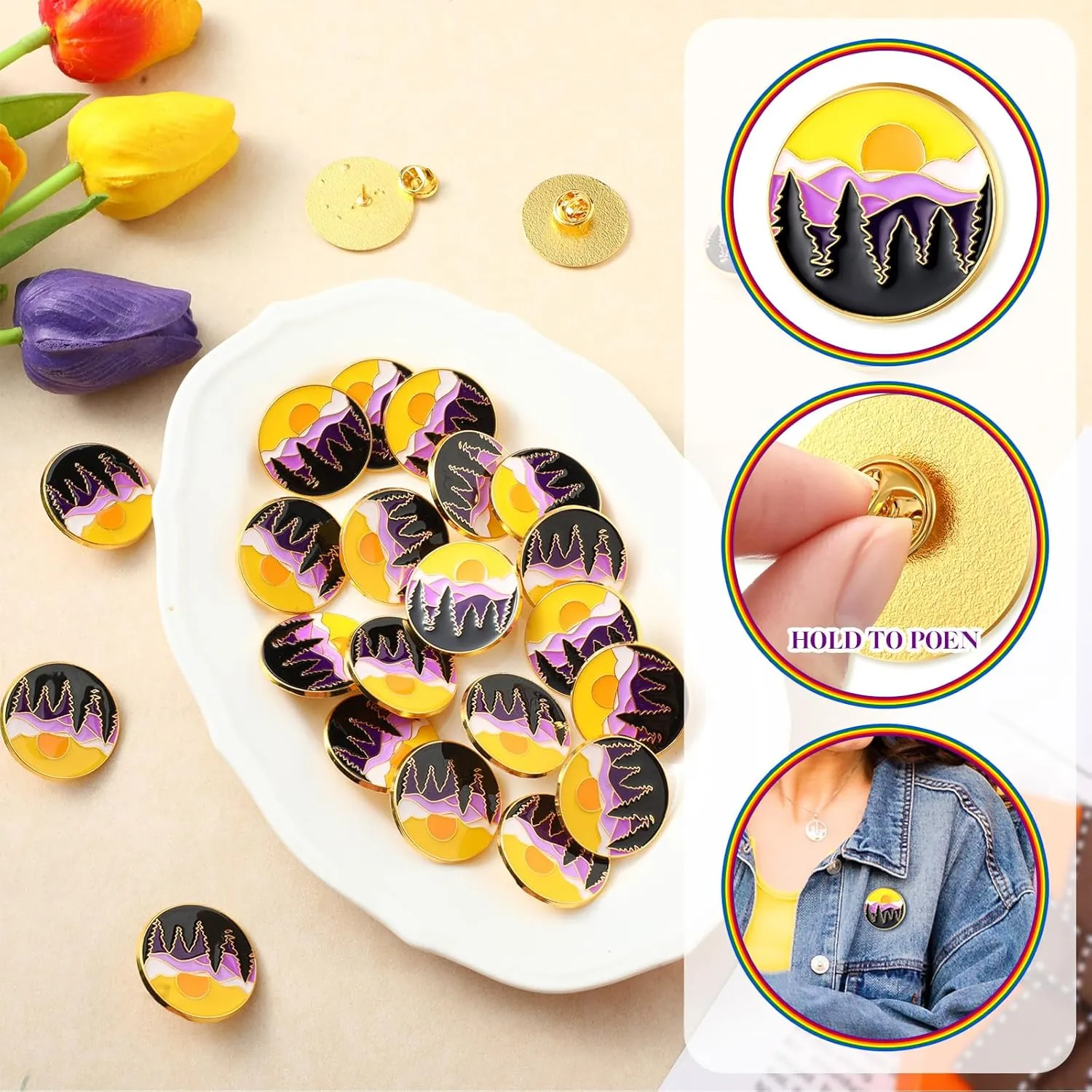Tondiamo 24 Pcs Pride Pins LGBTQ Pins Rainbow Lapel Enamel Brooch for Ties Jackets Shirts Hats Scarves Sweaters Bags