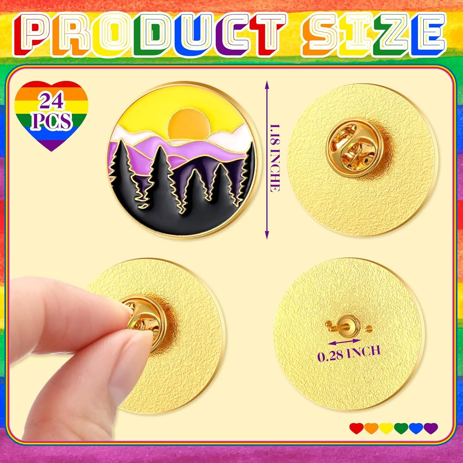 Tondiamo 24 Pcs Pride Pins LGBTQ Pins Rainbow Lapel Enamel Brooch for Ties Jackets Shirts Hats Scarves Sweaters Bags