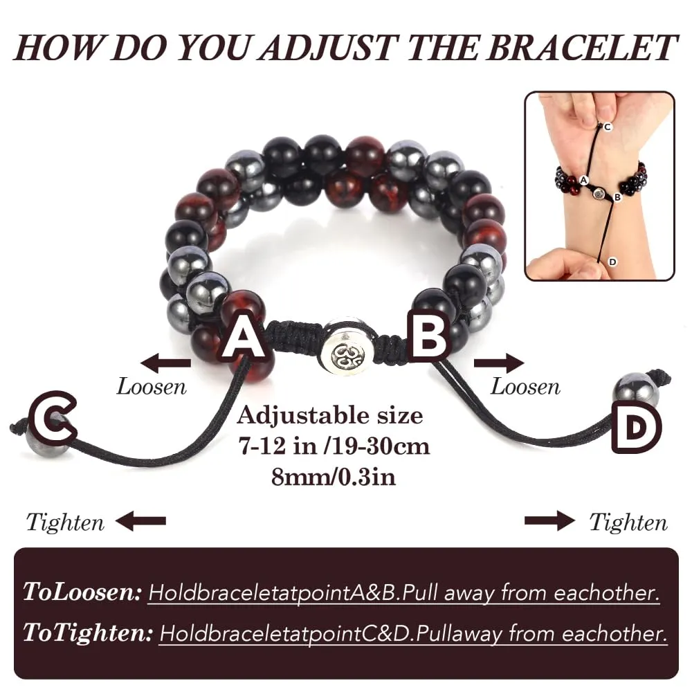 Triple Protection Bracelet - for Protect & Balance - Energy Crystal Bracelets for Men Women - Bring Good Luck & Prosperity - Tiger Eye Hematite & Black Obsidian Jewelry Natural Stone Healing Bracelet
