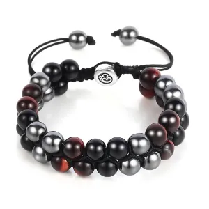 Triple Protection Bracelet - for Protect & Balance - Energy Crystal Bracelets for Men Women - Bring Good Luck & Prosperity - Tiger Eye Hematite & Black Obsidian Jewelry Natural Stone Healing Bracelet