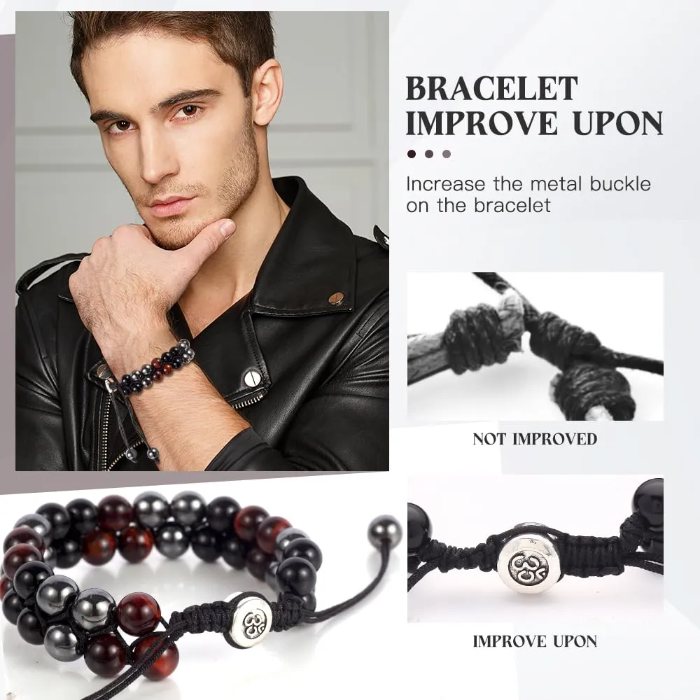 Triple Protection Bracelet - for Protect & Balance - Energy Crystal Bracelets for Men Women - Bring Good Luck & Prosperity - Tiger Eye Hematite & Black Obsidian Jewelry Natural Stone Healing Bracelet