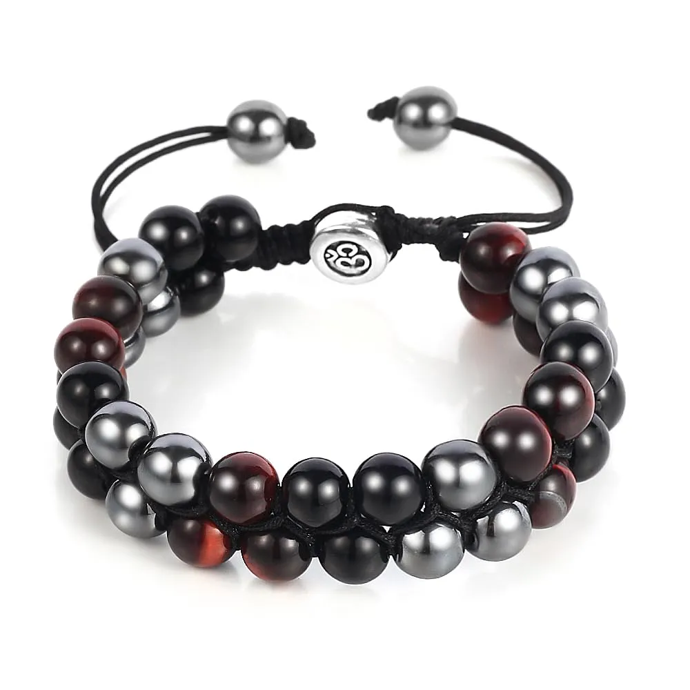 Triple Protection Bracelet - for Protect & Balance - Energy Crystal Bracelets for Men Women - Bring Good Luck & Prosperity - Tiger Eye Hematite & Black Obsidian Jewelry Natural Stone Healing Bracelet