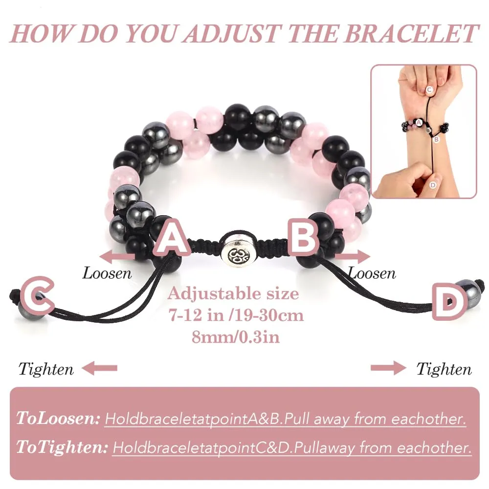 Triple Protection Bracelet - for Protect & Balance - Energy Crystal Bracelets for Men Women - Bring Good Luck - Pink Rose Quartz Hematite & Black Obsidian Jewelry Natural Stone Healing Bracelet