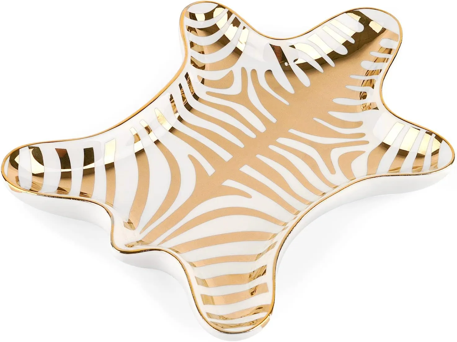 Trycooling Hand Painted Tiger Skin Ceramic Jewelry Dish Small Jewelry Rack Tray Rings Bracelets Earrings Trays Holder (Gold)