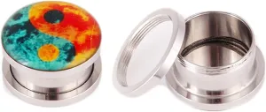 Tunnel Gauges, 2PCS Stainless Steel Ear Plugs Tunnels Yin Yang Pattern Ear Gauges 00G Piercing Jewelry Set