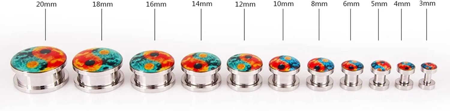 Tunnel Gauges, 2PCS Stainless Steel Ear Plugs Tunnels Yin Yang Pattern Ear Gauges 00G Piercing Jewelry Set